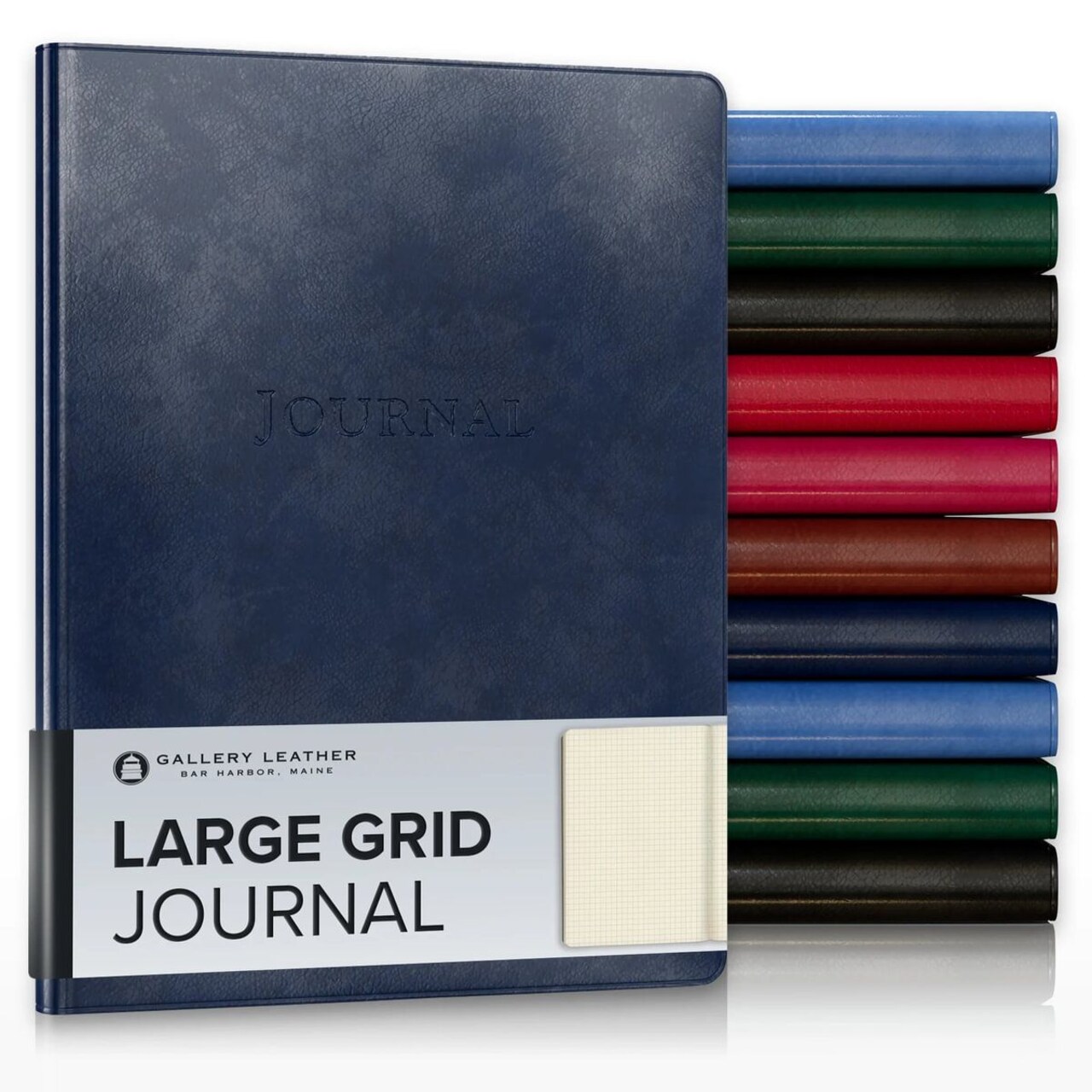 Gallery Leather Grid Journal - Crafted in Maine, USA - Elegant Leather Notebook with 192 Grid Pages , 9.75x7.5 ", Large Grid
